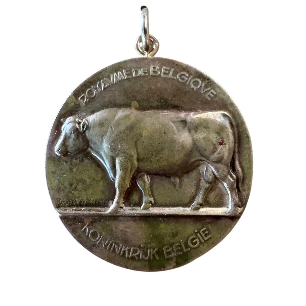 Vintage 1949 Belgium Ministry of Agriculture Bull Award Medal Bronze Pendant